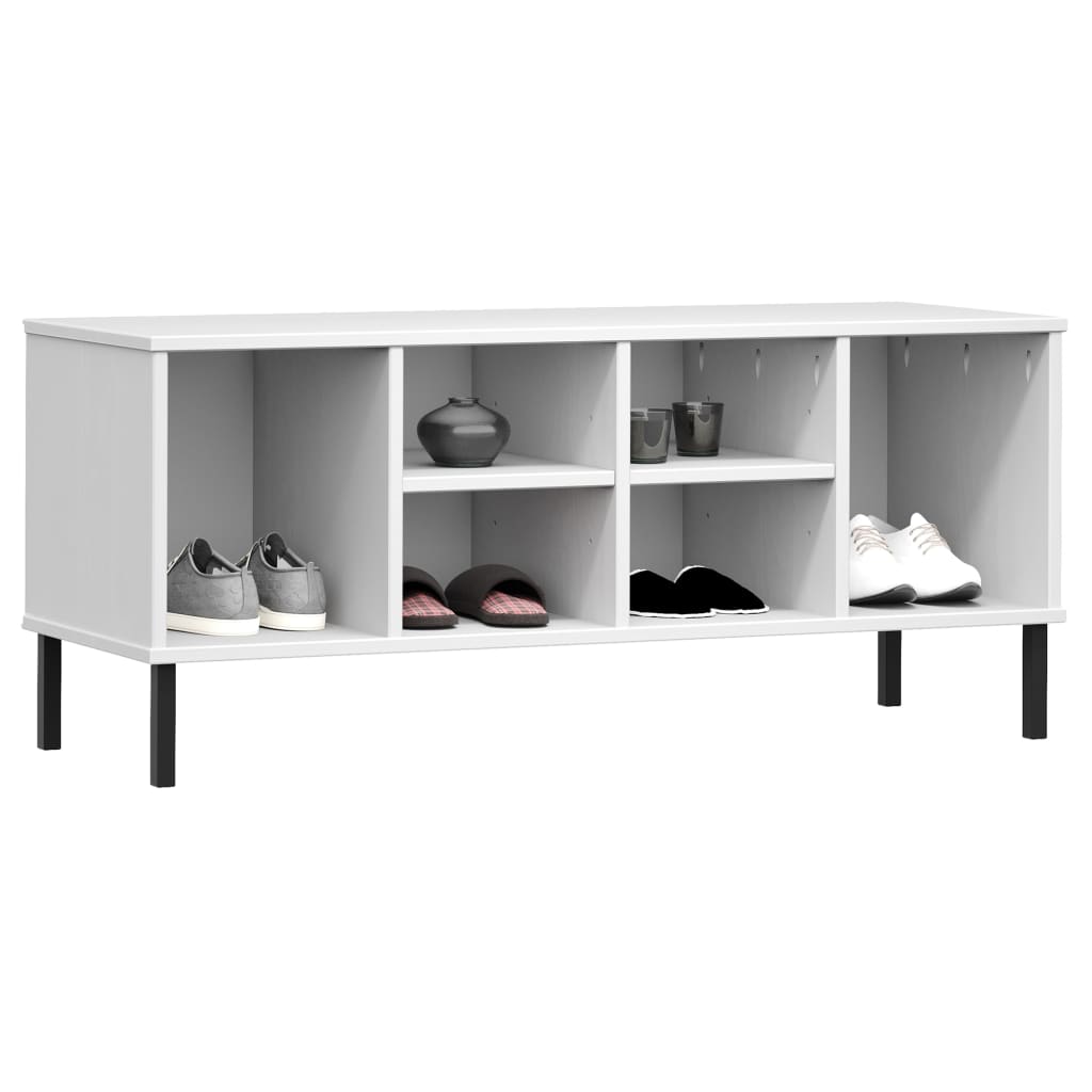 Scarpiera Gambe Metallo Bianco 106x35x45cm Legno Massello OSLO - homemem39