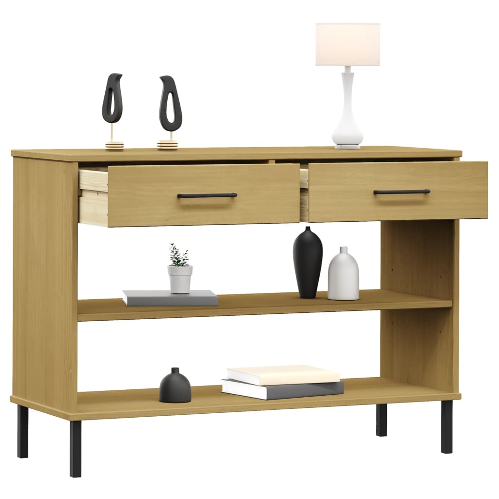 Mobile Consolle Gambe Metallo Marrone Legno Massello Pino OSLO | homemem39