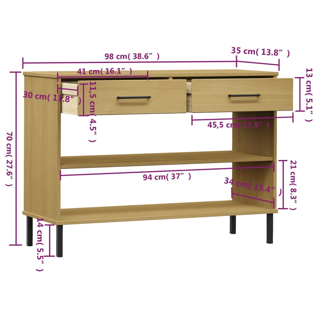 Mobile Consolle Gambe Metallo Marrone Legno Massello Pino OSLO | homemem39
