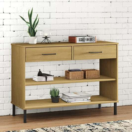 Mobile Consolle Gambe Metallo Marrone Legno Massello Pino OSLO | homemem39