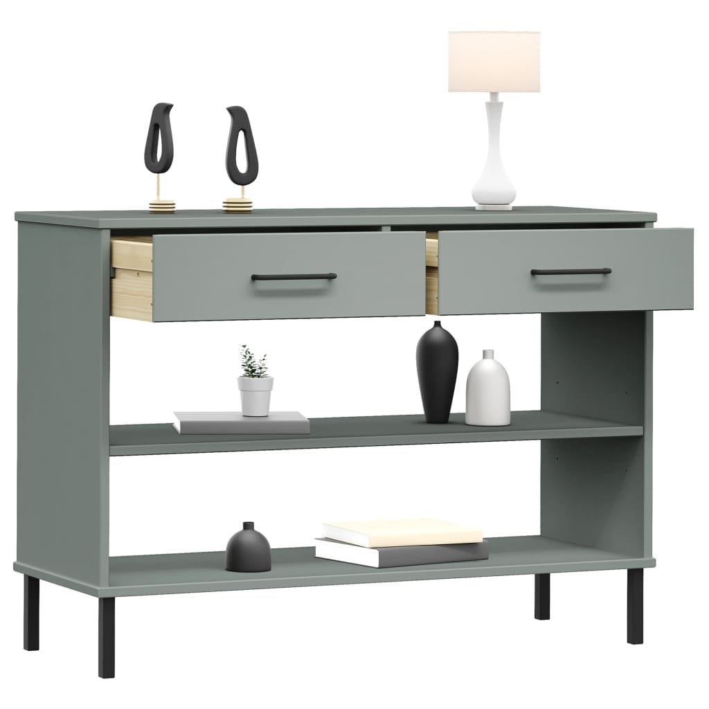 Mobile Consolle Gambe Metallo Grigio Legno Massello Pino OSLO | homemem39