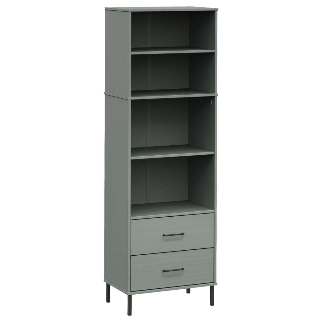 Libreria con 2 Cassetti Grigio 60x35x180 cm Legno Massello OSLO - homemem39