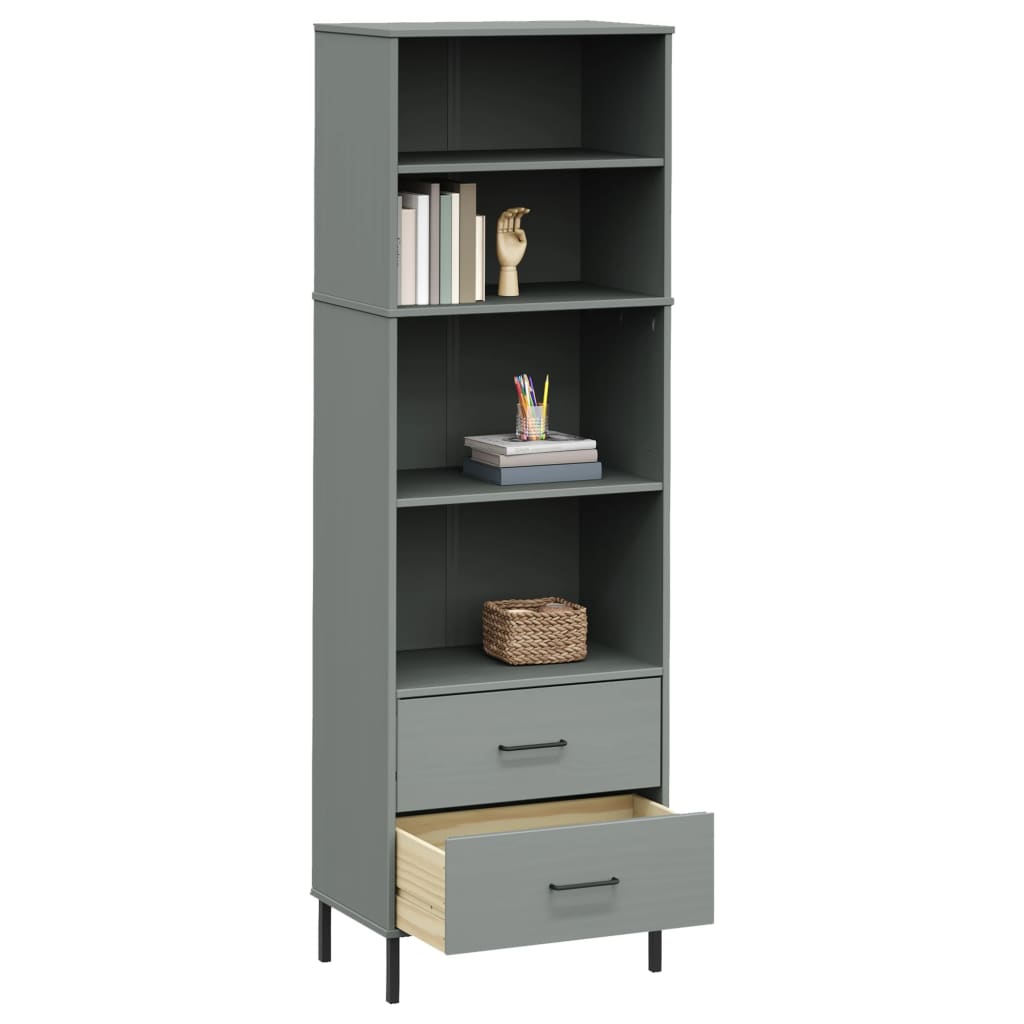 Libreria con 2 Cassetti Grigio 60x35x180 cm Legno Massello OSLO - homemem39