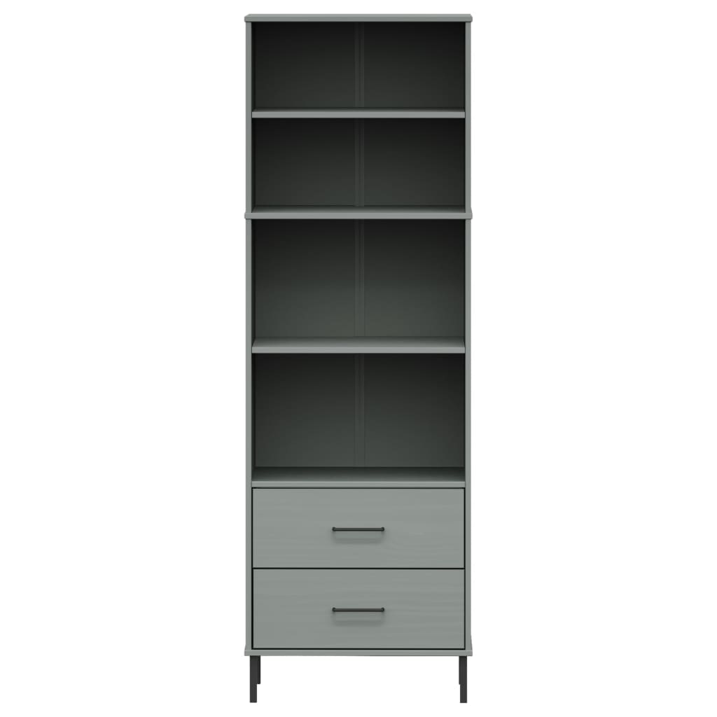 Libreria con 2 Cassetti Grigio 60x35x180 cm Legno Massello OSLO - homemem39