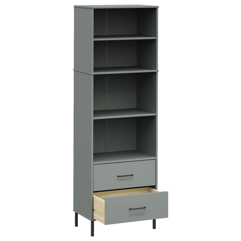 Libreria con 2 Cassetti Grigio 60x35x180 cm Legno Massello OSLO - homemem39