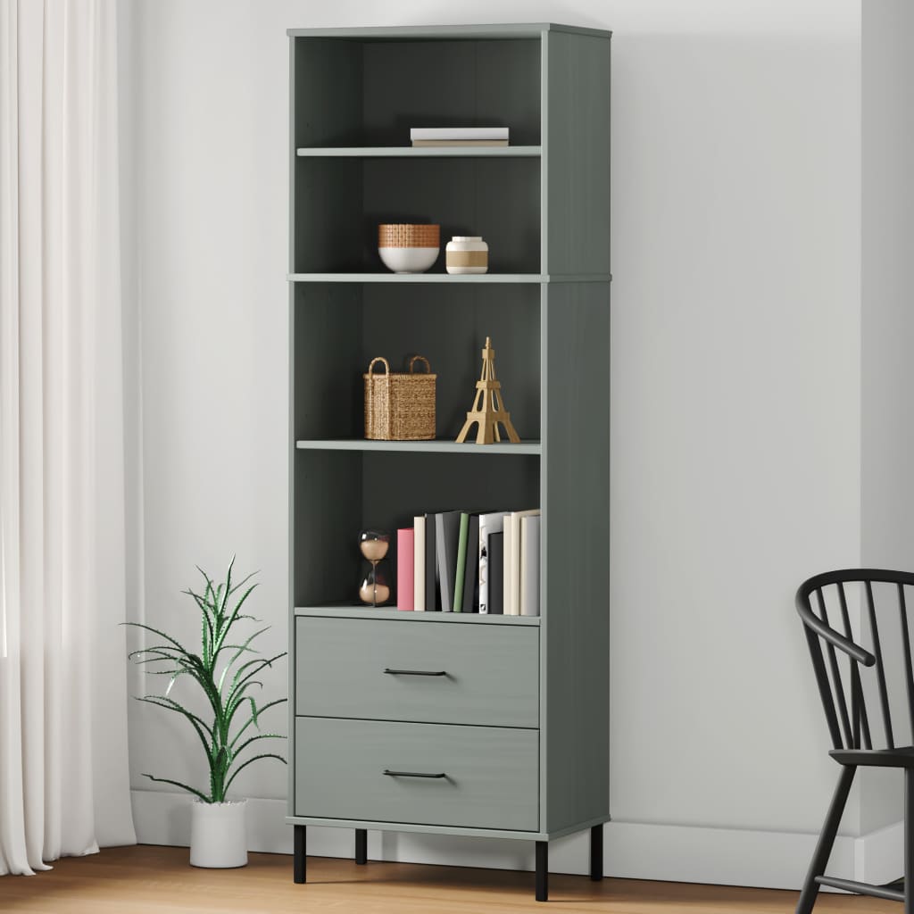 Libreria con 2 Cassetti Grigio 60x35x180 cm Legno Massello OSLO - homemem39