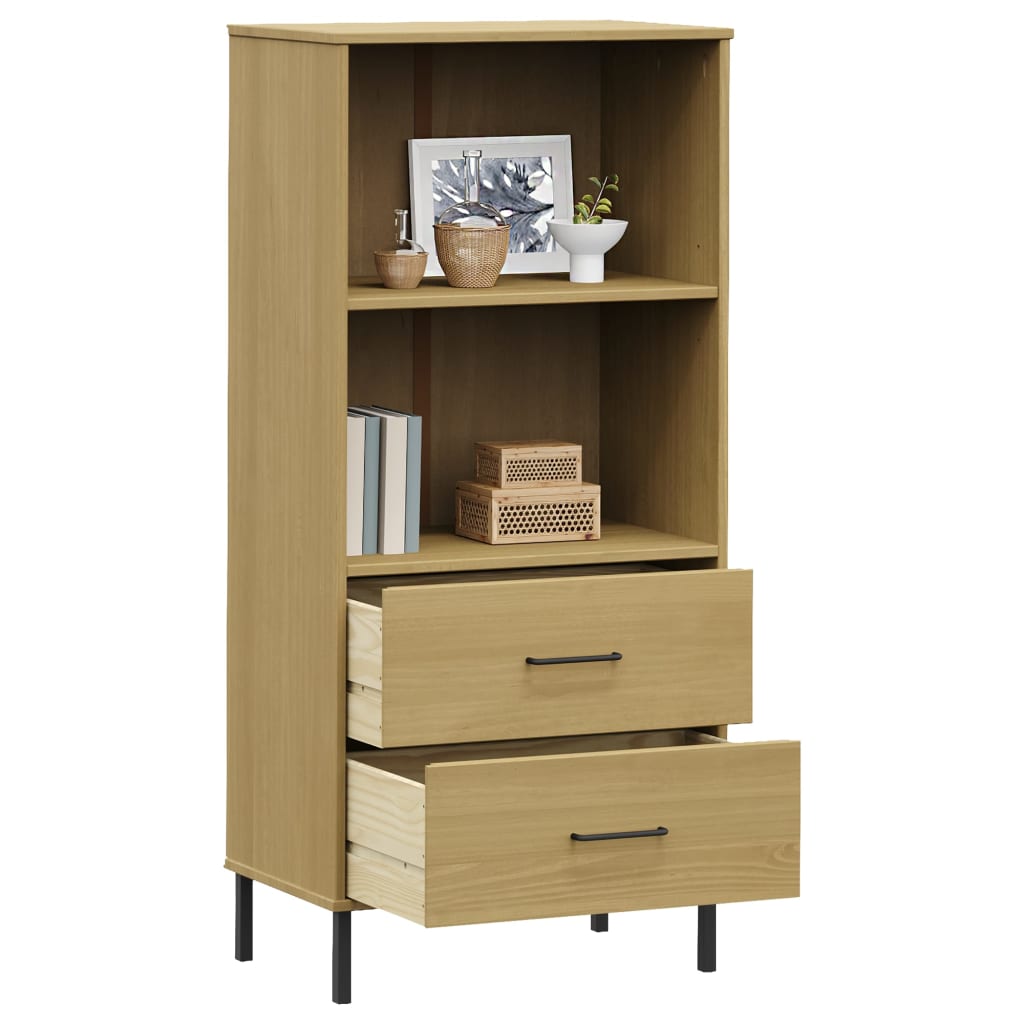Libreria 2 Cassetti Marrone 60x35x128,5 cm Legno Massello OSLO | homemem39