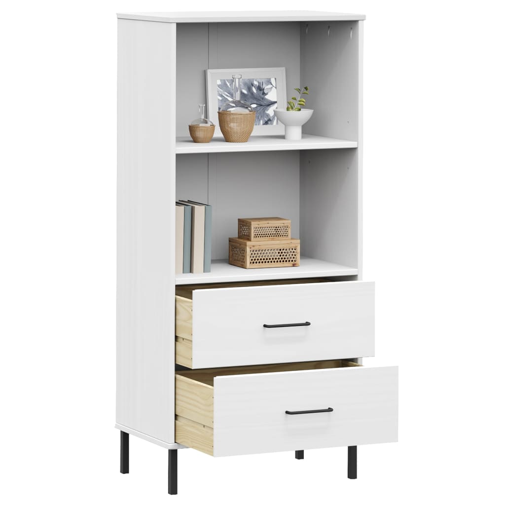 Libreria 2 Cassetti Bianco 60x35x128,5 cm Legno Massello OSLO | homemem39