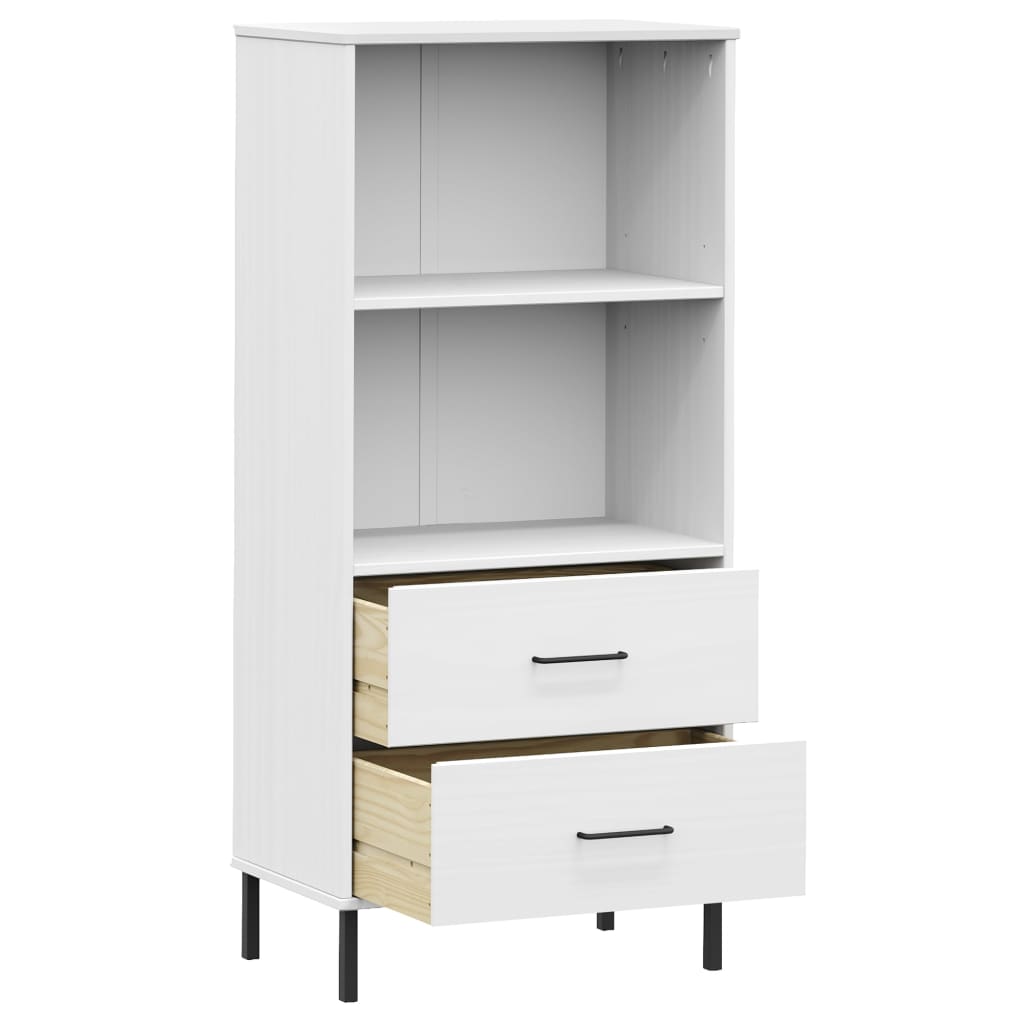 Libreria 2 Cassetti Bianco 60x35x128,5 cm Legno Massello OSLO | homemem39