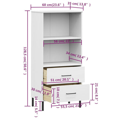 Libreria 2 Cassetti Bianco 60x35x128,5 cm Legno Massello OSLO | homemem39