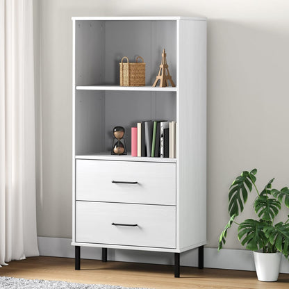 Libreria 2 Cassetti Bianco 60x35x128,5 cm Legno Massello OSLO | homemem39