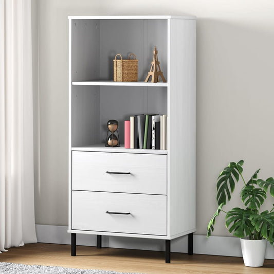 Libreria 2 Cassetti Bianco 60x35x128,5 cm Legno Massello OSLO | homemem39