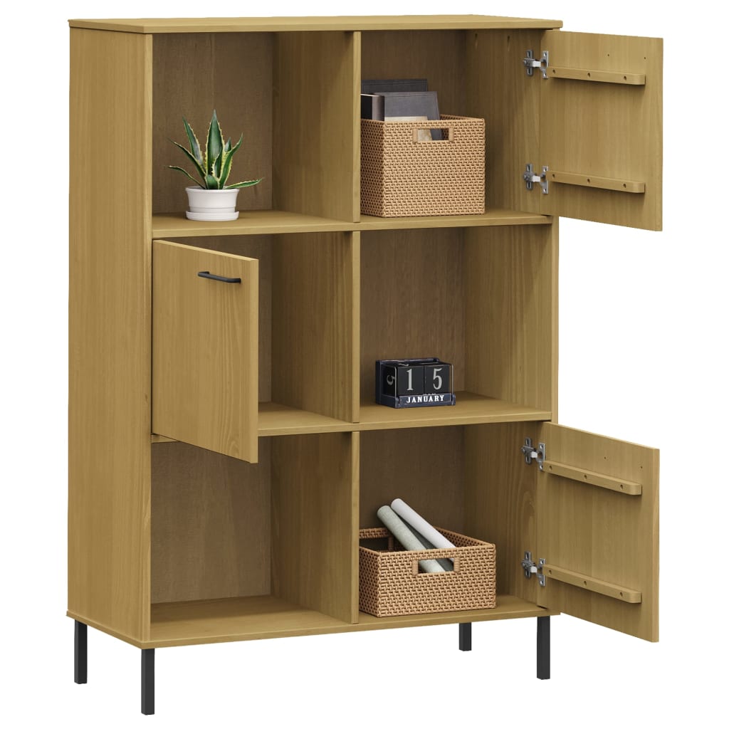 Libreria con Gambe Metallo Marrone 90x35x128,5 cm Massello OSLO | homemem39