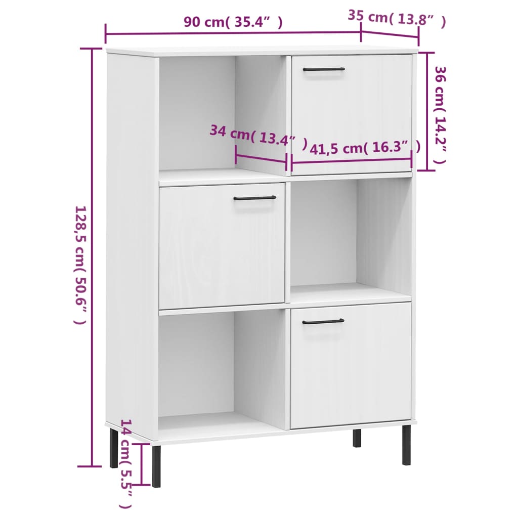 Libreria Gambe Metallo Bianco 90x35x128,5cm Legno Massello OSLO | homemem39