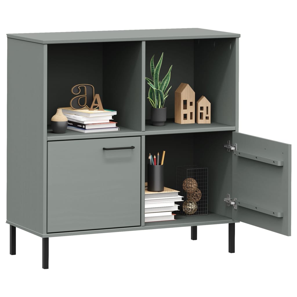 Libreria Gambe Metallo Grigio 90x35x90,5 cm Legno Massello OSLO | homemem39