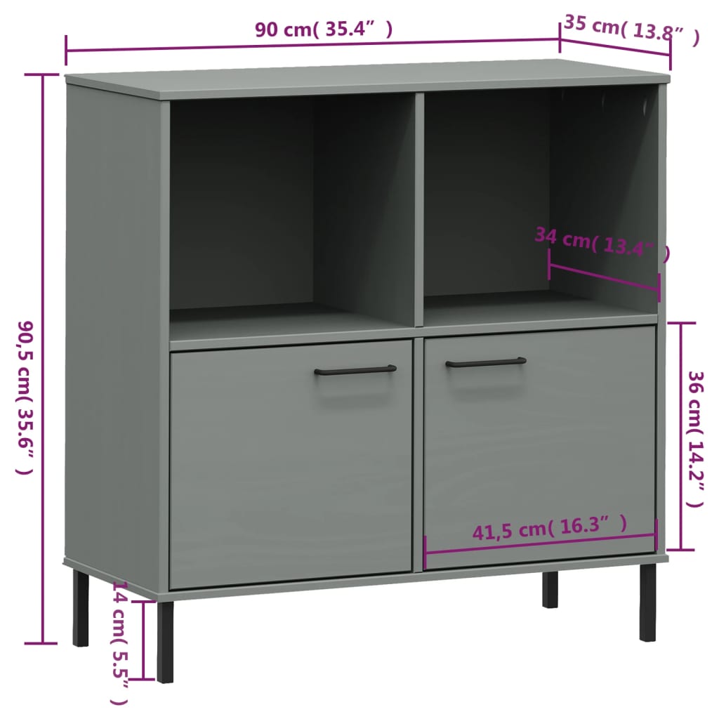 Libreria Gambe Metallo Grigio 90x35x90,5 cm Legno Massello OSLO | homemem39