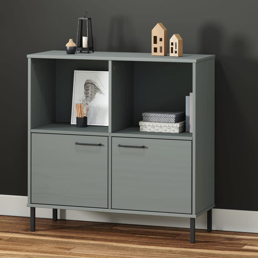 Libreria Gambe Metallo Grigio 90x35x90,5 cm Legno Massello OSLO | homemem39