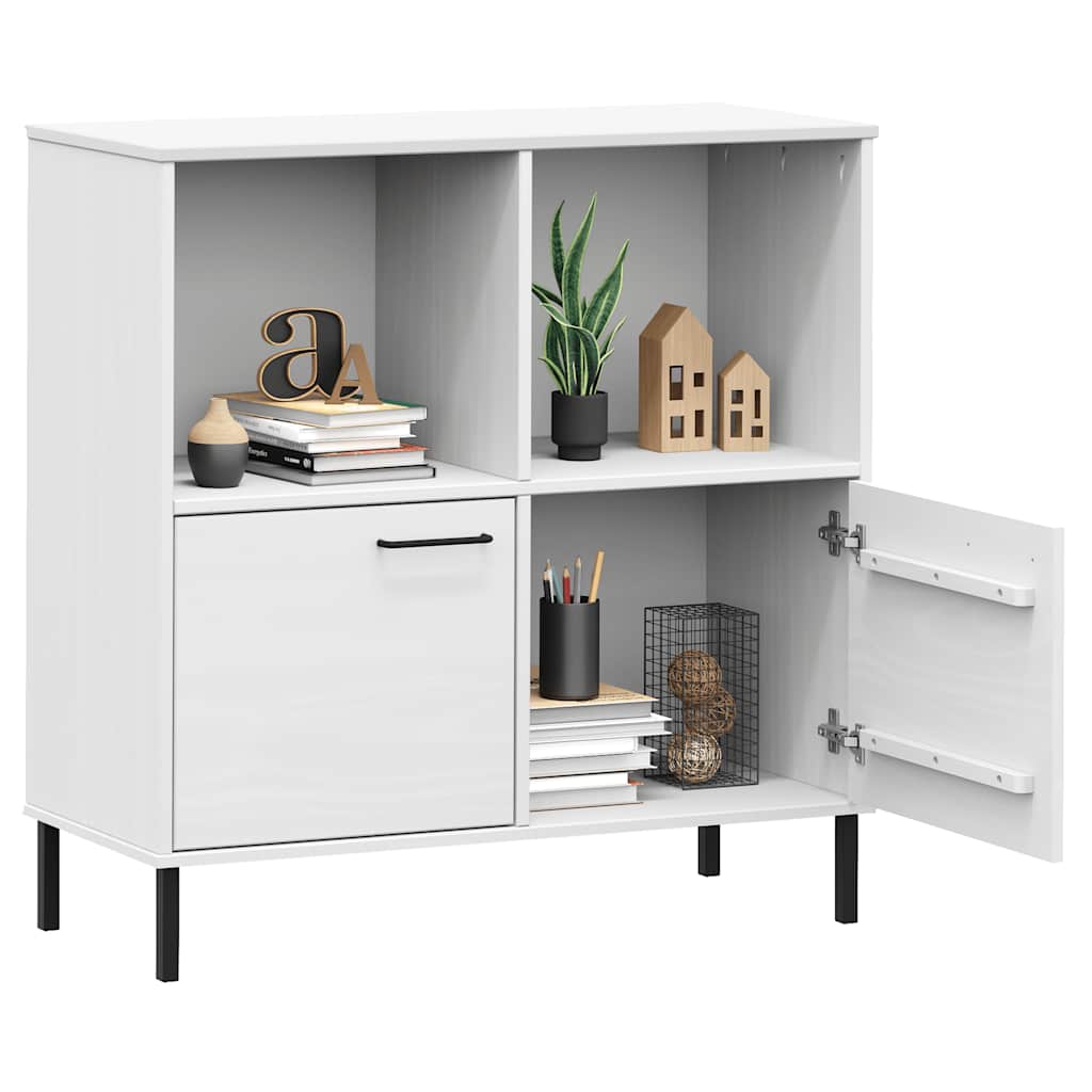 Libreria Gambe Metallo Bianco 90x35x90,5 cm Legno Massello OSLO | homemem39