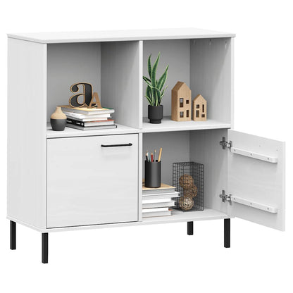 Libreria Gambe Metallo Bianco 90x35x90,5 cm Legno Massello OSLO | homemem39