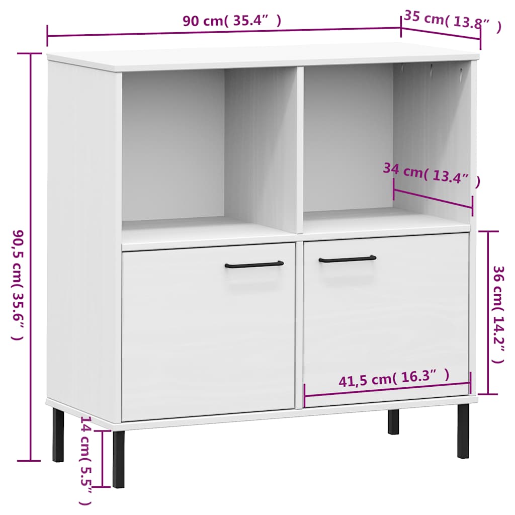 Libreria Gambe Metallo Bianco 90x35x90,5 cm Legno Massello OSLO