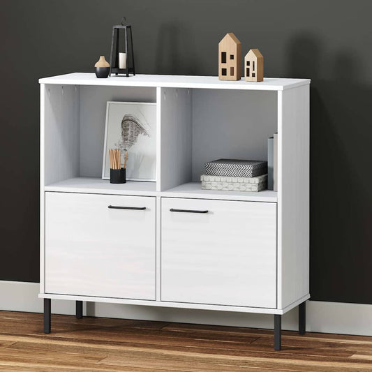Libreria Gambe Metallo Bianco 90x35x90,5 cm Legno Massello OSLO | homemem39