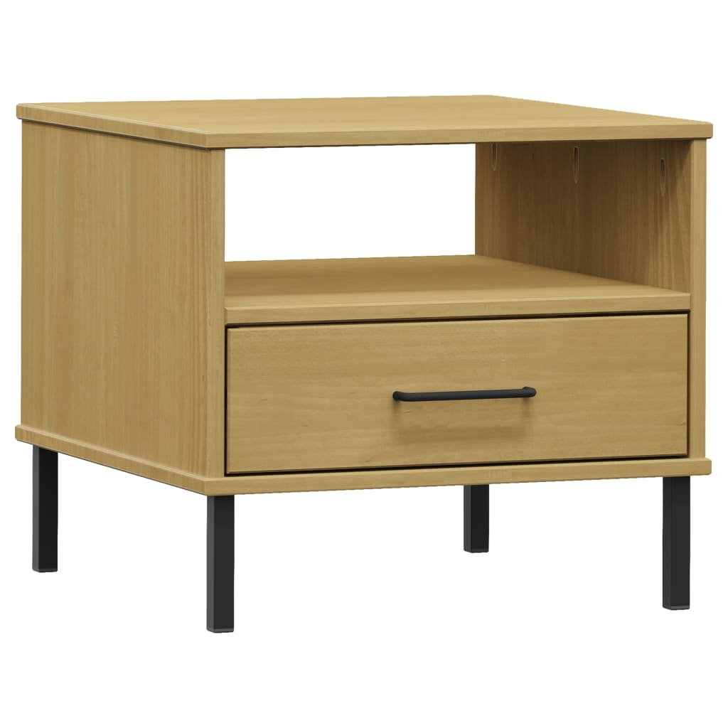 Comodino con Gambe in Metallo Marrone Legno Massello Pino OSLO - homemem39