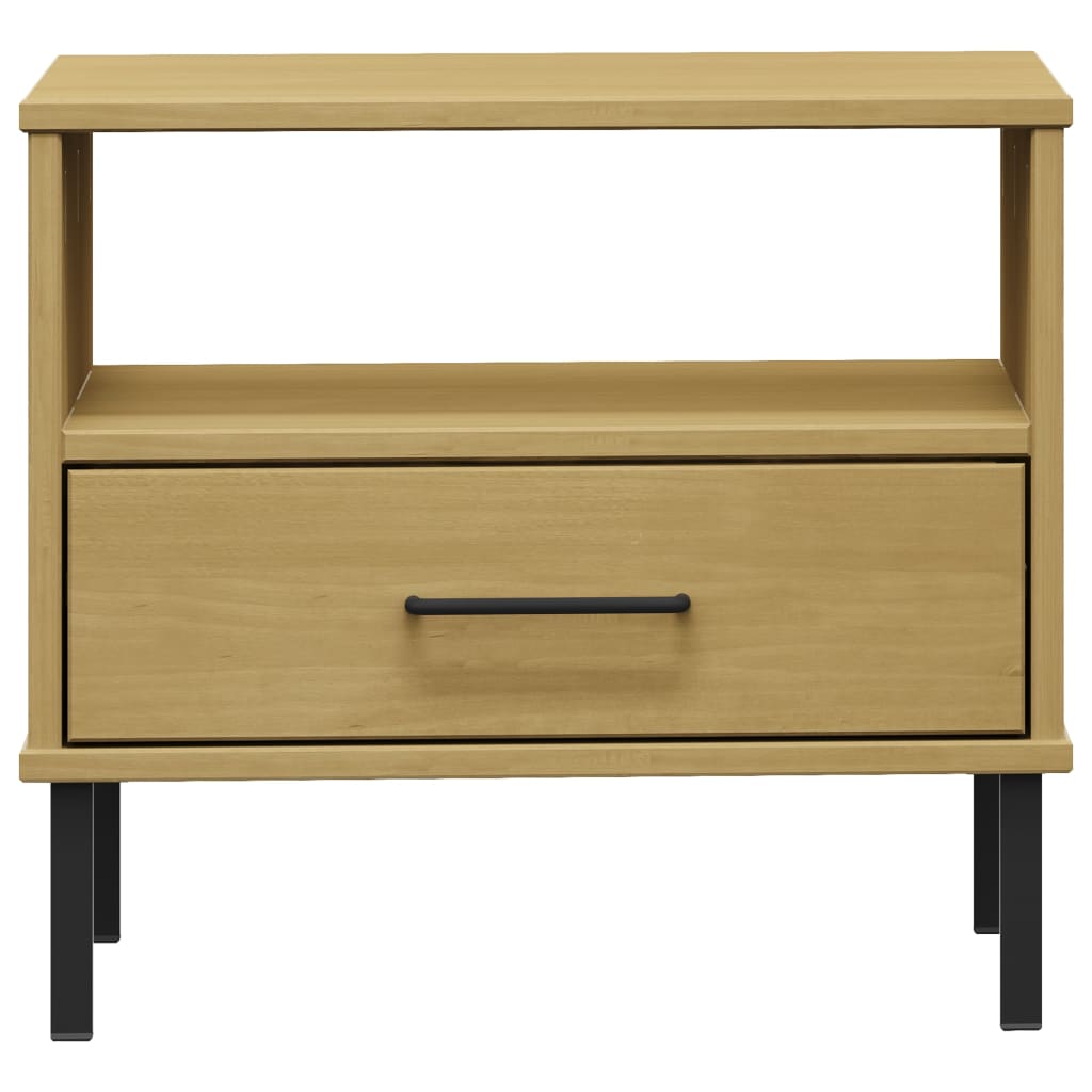 Comodino con Gambe in Metallo Legno Massello Pino OSLO