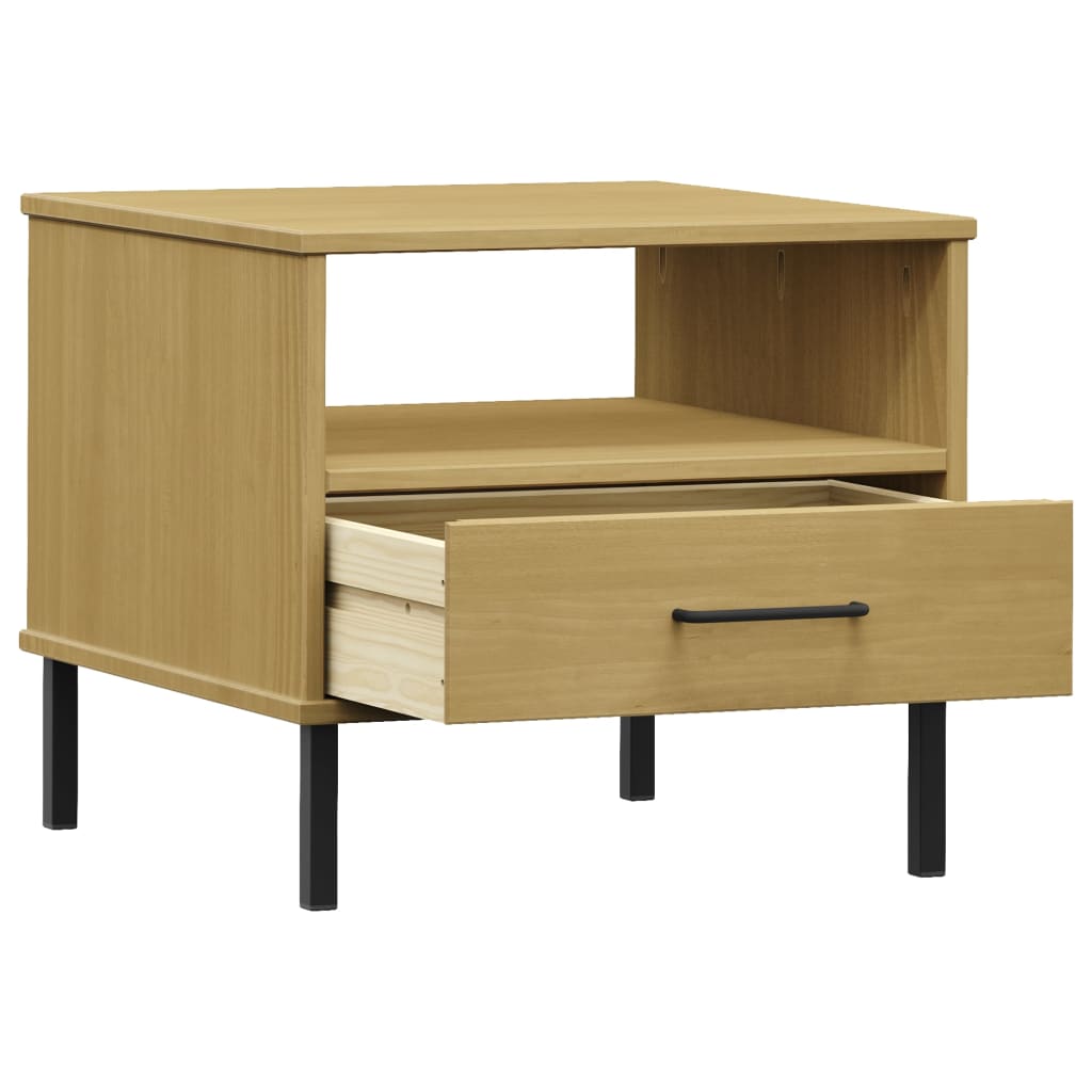 Comodino con Gambe in Metallo Marrone Legno Massello Pino OSLO - homemem39