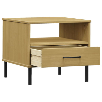 Comodino con Gambe in Metallo Marrone Legno Massello Pino OSLO - homemem39