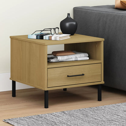 Comodino con Gambe in Metallo Legno Massello Pino OSLO