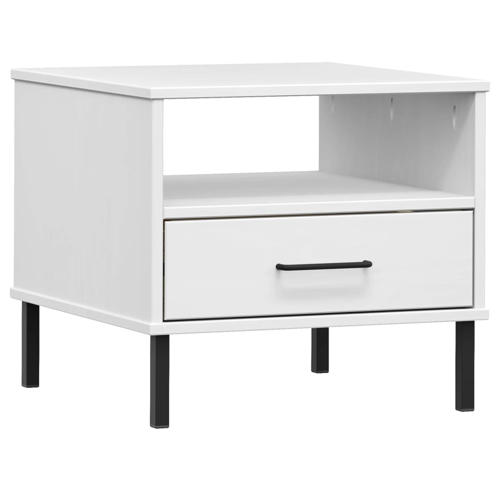 Comodino con Gambe in Metallo Legno Massello Pino OSLO