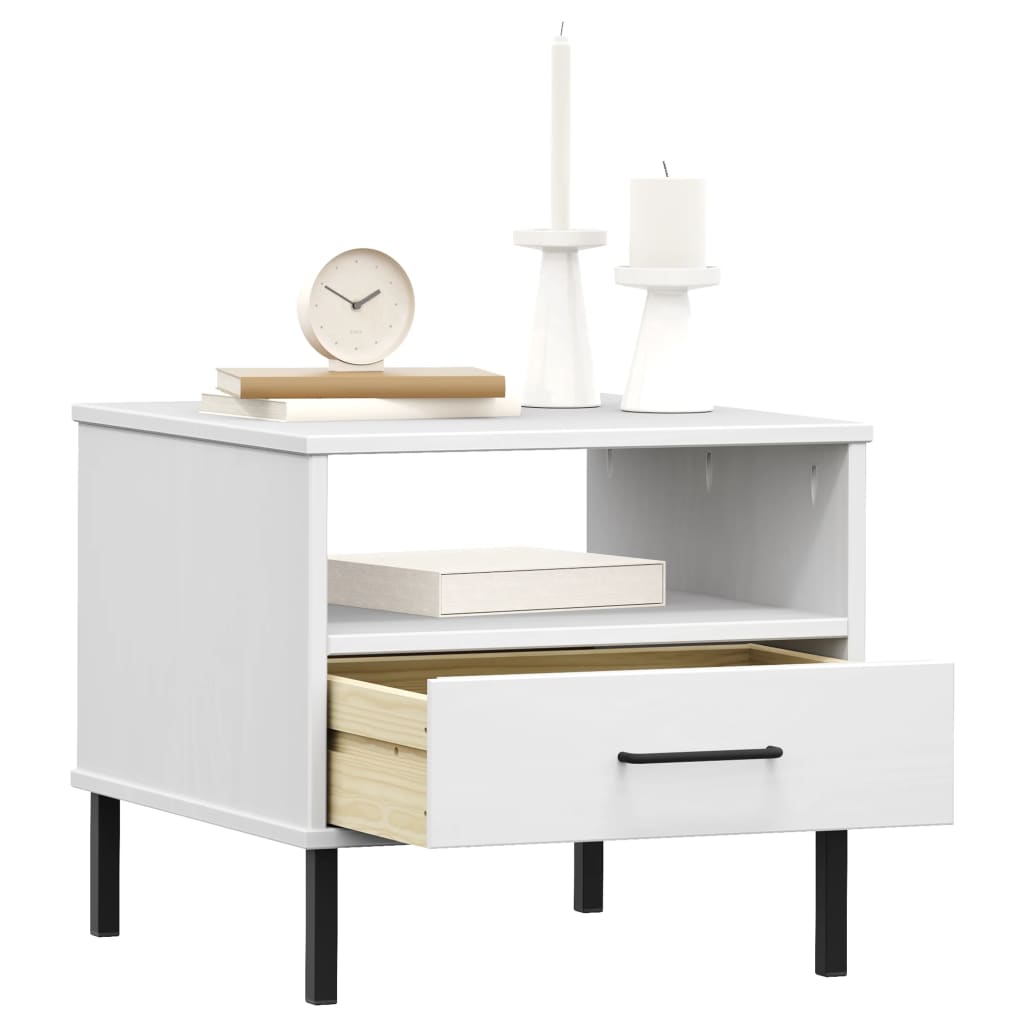 Comodino con Gambe in Metallo Legno Massello Pino OSLO