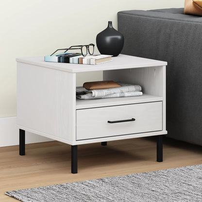 Comodino con Gambe in Metallo Legno Massello Pino OSLO