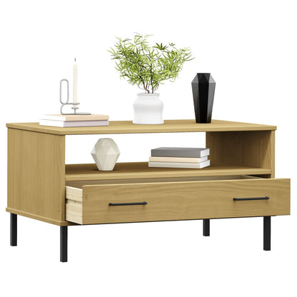 Tavolino Gambe Metallo Marrone 85x50x45 cm Legno Massello OSLO | homemem39