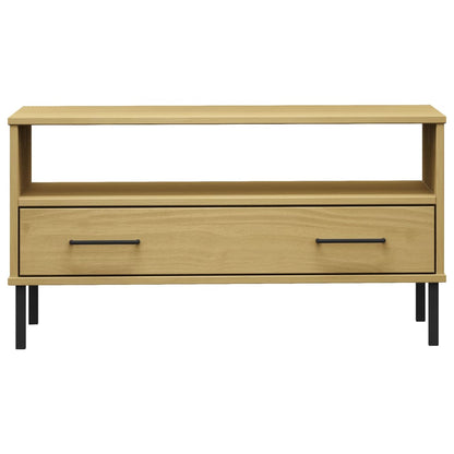 Tavolino Gambe Metallo Marrone 85x50x45 cm Legno Massello OSLO