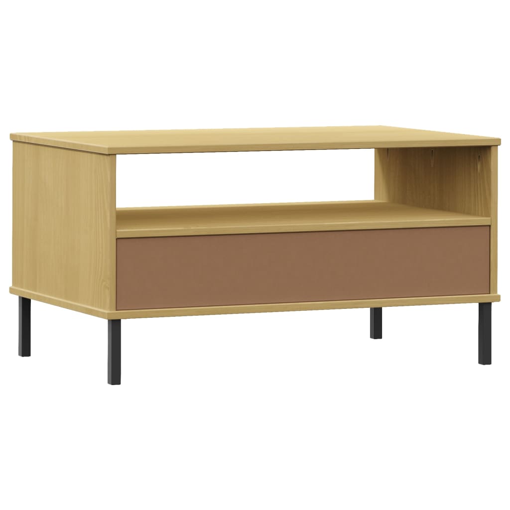 Tavolino Gambe Metallo Marrone 85x50x45 cm Legno Massello OSLO | homemem39