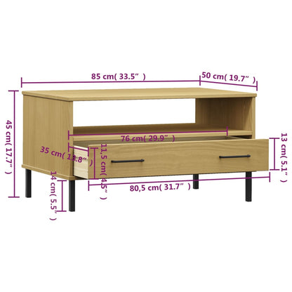 Tavolino Gambe Metallo Marrone 85x50x45 cm Legno Massello OSLO | homemem39