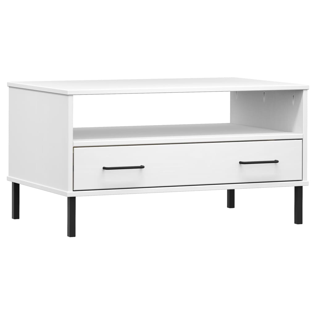 Tavolino Gambe Metallo Bianco 85x50x45 cm Legno Massello OSLO | homemem39