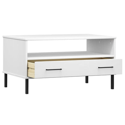 Tavolino Gambe Metallo Bianco 85x50x45 cm Legno Massello OSLO | homemem39