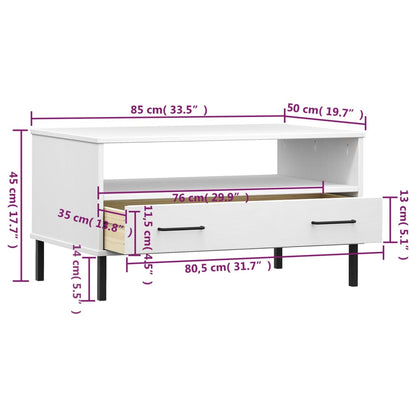 Tavolino Gambe Metallo Bianco 85x50x45 cm Legno Massello OSLO | homemem39