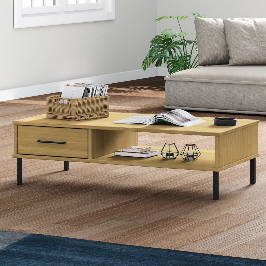 Tavolino Salotto Gambe Metallo Marrone Legno Massello Pino OSLO | homemem39