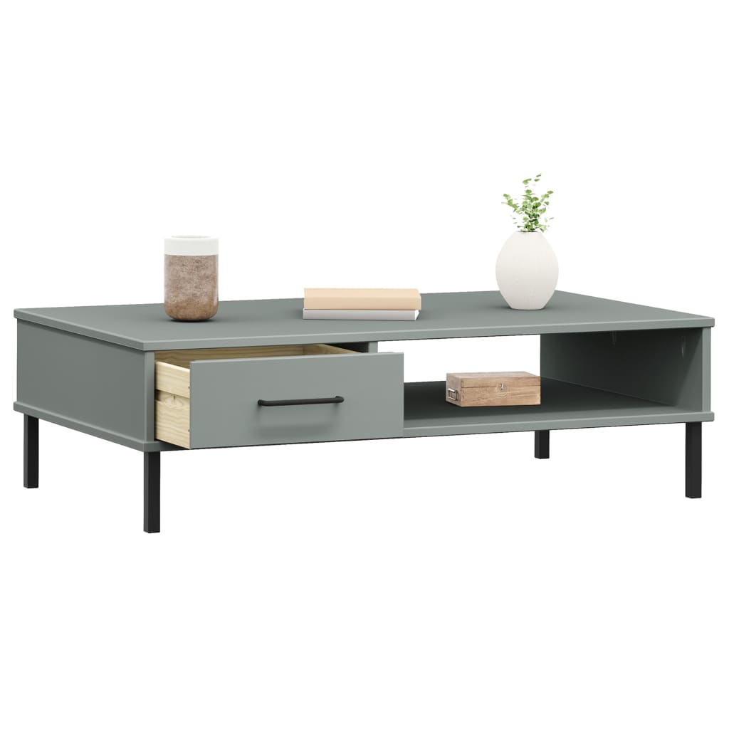 Tavolino Salotto Gambe Metallo Grigio Legno Massello Pino OSLO | homemem39