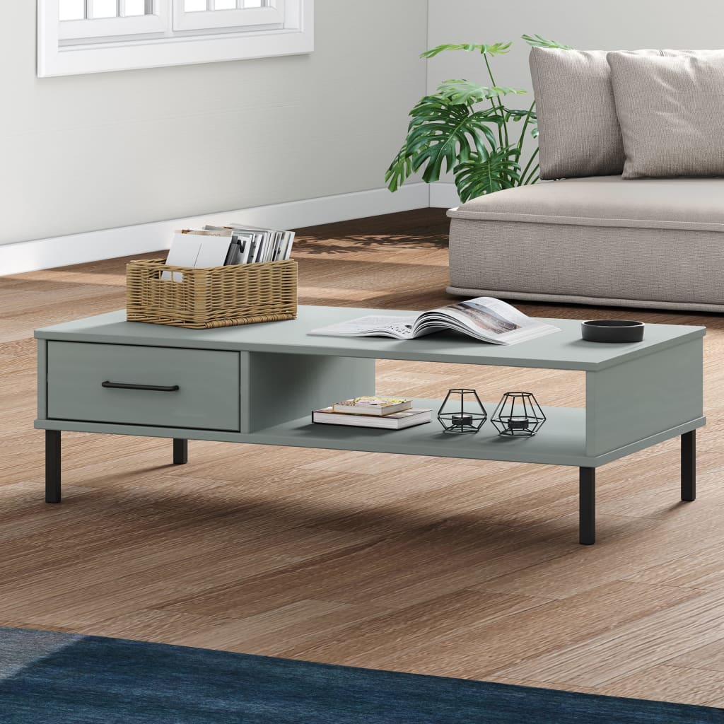 Tavolino Salotto Gambe Metallo Grigio Legno Massello Pino OSLO | homemem39