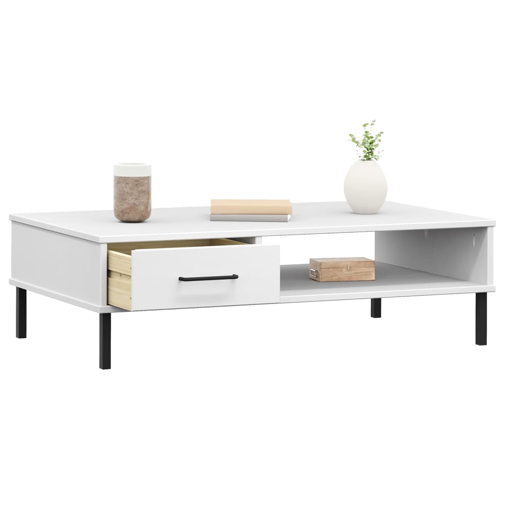 Tavolino Salotto Gambe Metallo Bianco Legno Massello Pino OSLO | homemem39