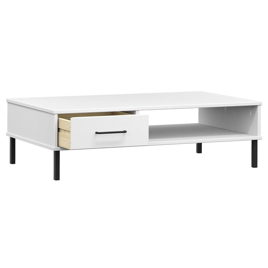 Tavolino Salotto Gambe Metallo Bianco Legno Massello Pino OSLO | homemem39