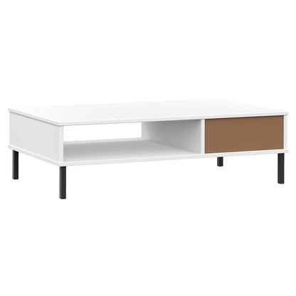 Tavolino Salotto Gambe Metallo Bianco Legno Massello Pino OSLO | homemem39