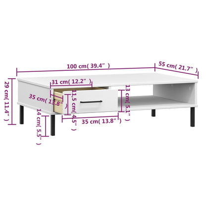 Tavolino Salotto Gambe Metallo Bianco Legno Massello Pino OSLO | homemem39