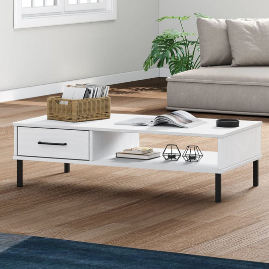 Tavolino Salotto Gambe Metallo Bianco Legno Massello Pino OSLO | homemem39