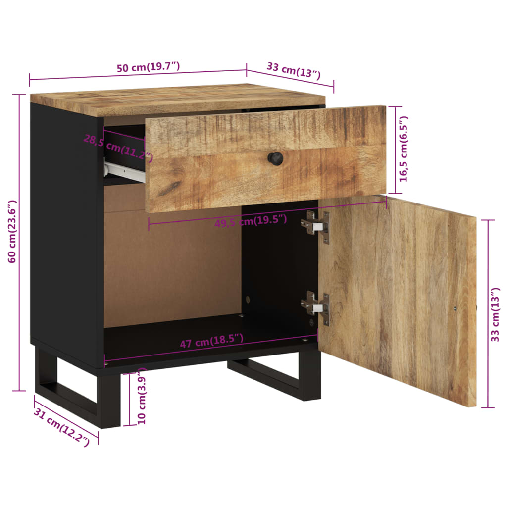 Comodino 50x33x60cm Legno Massello di Mango e Legno Multistrato | homemem39