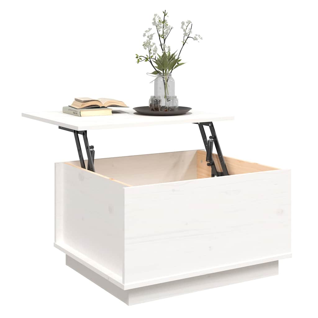 Tavolino da Salotto Bianco 60x50x35 cm Legno Massello di Pino